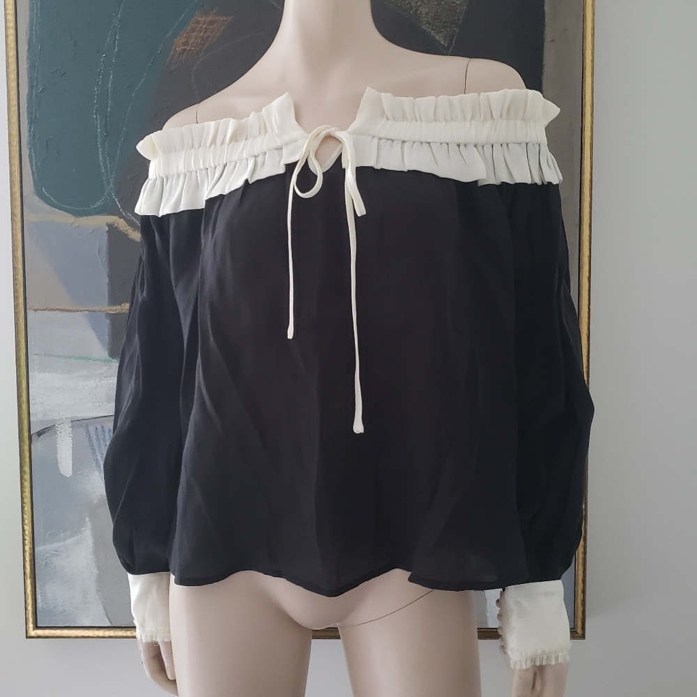 ANC | Off-shoulder Blouse with Pleated Details and Cuffs